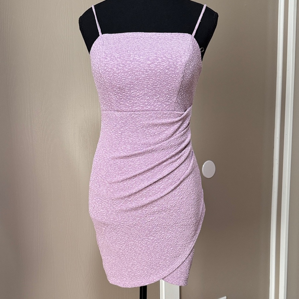 Textured Lilac Spaghetti-Strap Mini Dress